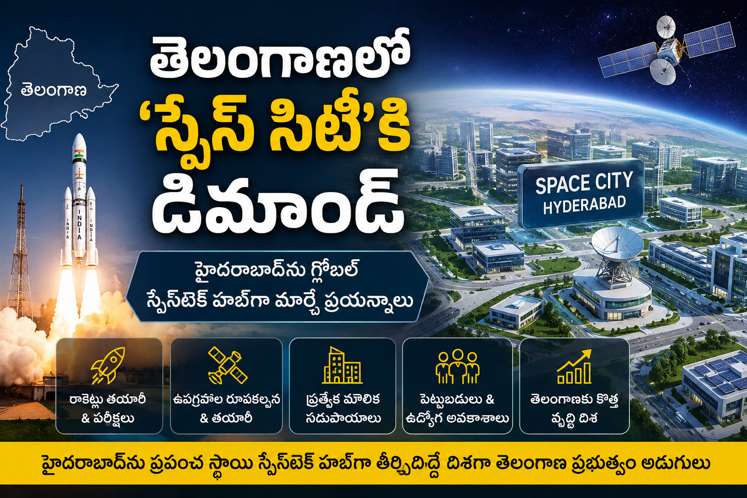 తెలంగాణలో ‘స్పేస్ సిటీ’కి డిమాండ్.. హైదరాబాద్ను గ్లోబల్ స్పేస్టెక్ హబ్గా మార్చే ప్రయత్నాలు