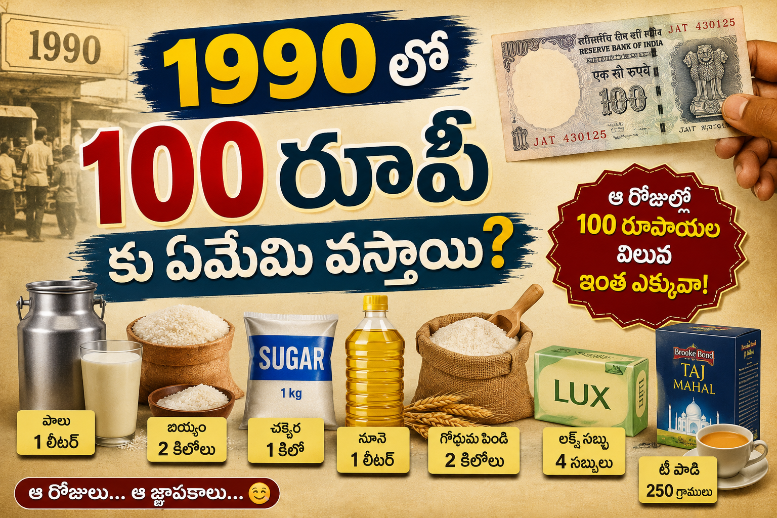 1990 లో 100 రూపాయలకి ఏమేమి వస్తాయో?