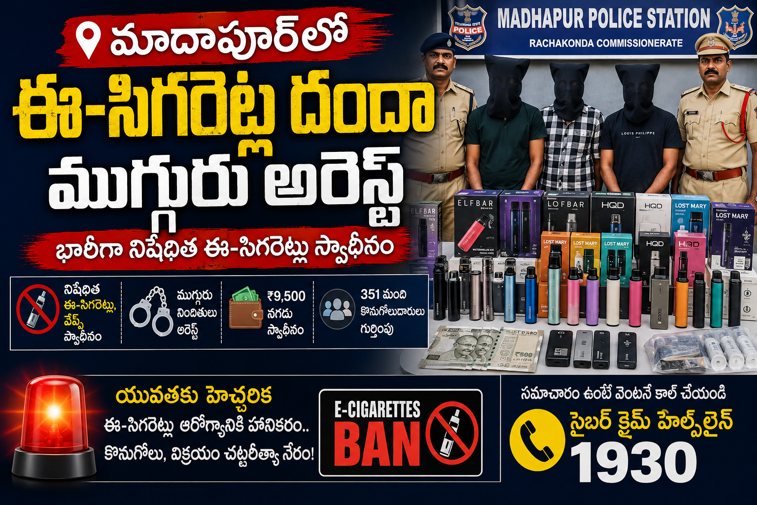 హైదరాబాద్లో నిషేధిత ఈ-సిగరెట్ల దందా.. ముగ్గురు అరెస్ట్
