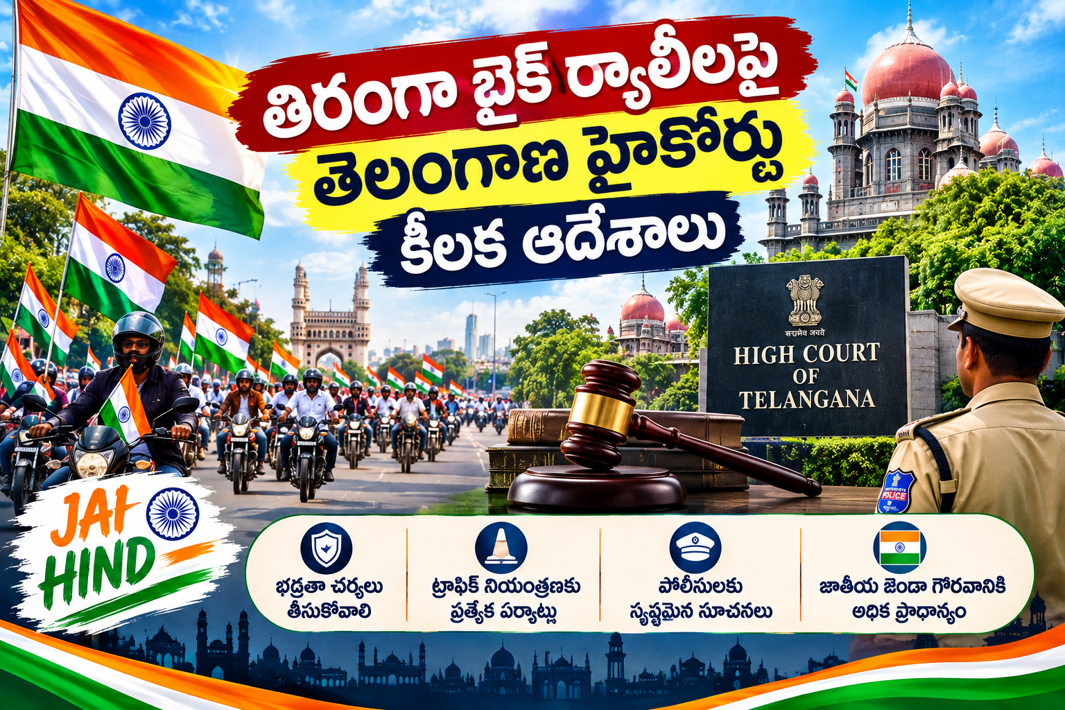 తిరంగా బైక్ ర్యాలీలపై తెలంగాణ హైకోర్టు కీలక ఆదేశాలు.. పోలీసులకు స్పష్టమైన సూచనలు
