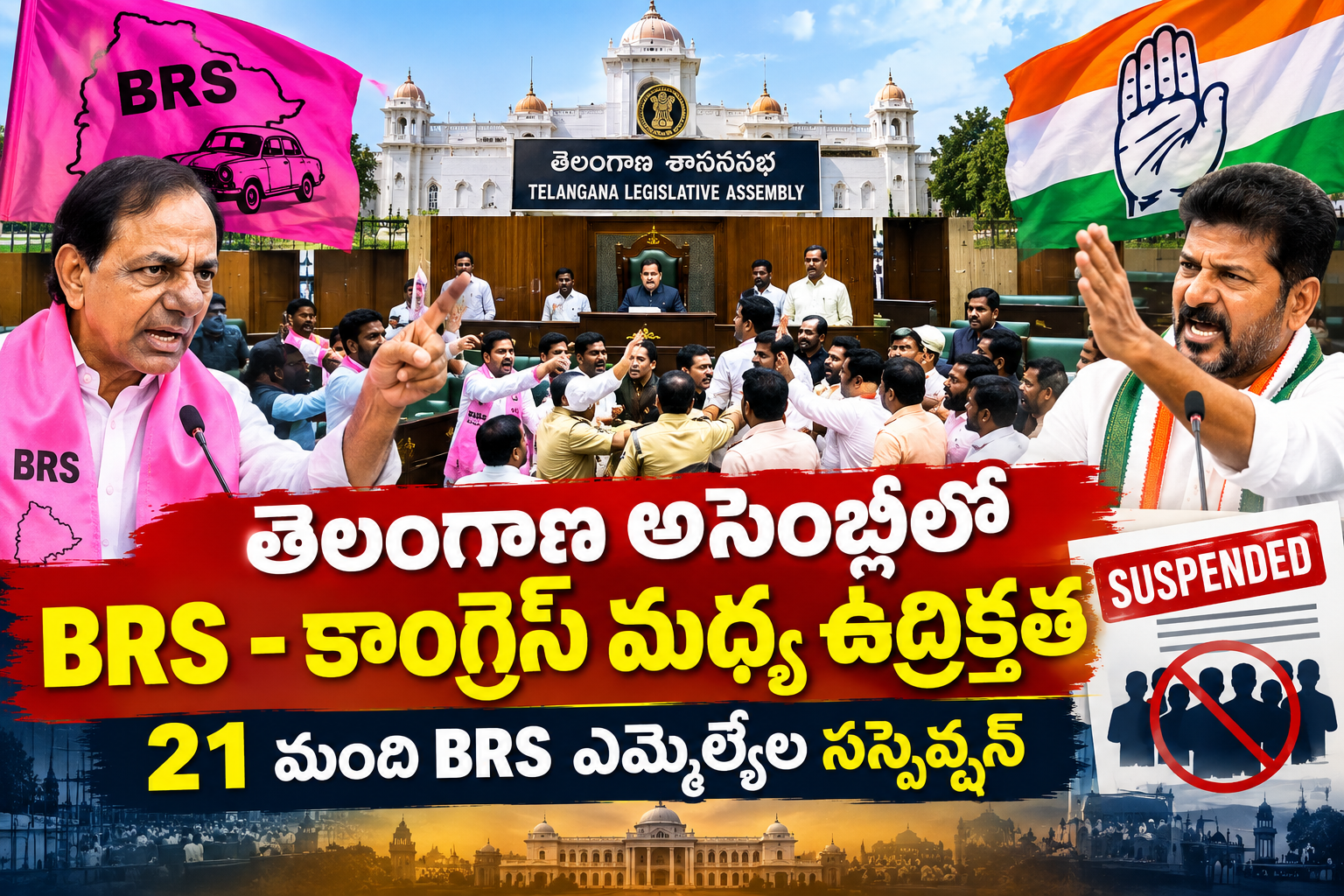 తెలంగాణ అసెంబ్లీలో రాజకీయ ఉద్రిక్తత.. 21 మంది BRS ఎమ్మెల్యేల సస్పెన్షన్
